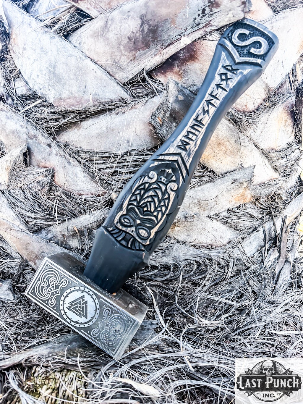 15″ Handmade Viking Forging Hammer Engraved Wood Handle With Sheath