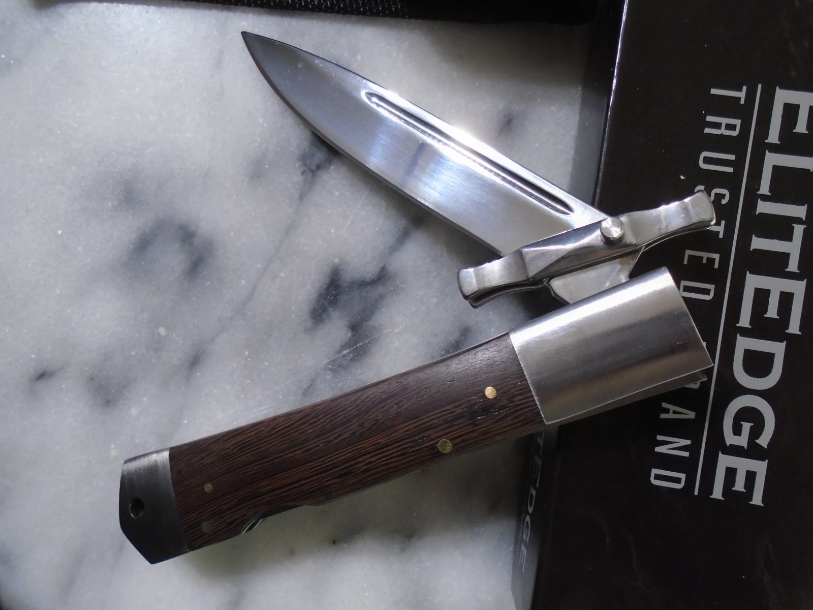 Elitedge Fancy Swing Guard Lockback Pocket Knife Folder Dark Wood 440C 10-001DW