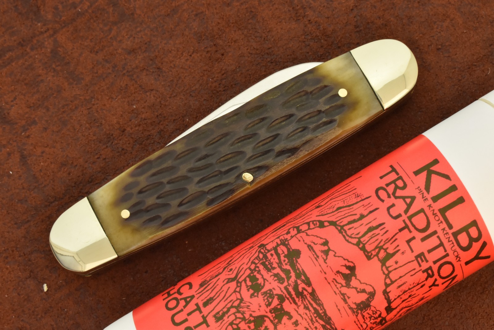 KILBY TRADITION PINE KNOT KY ANTIQUE BONE CATTLE OF A THOUSAND HILLS STOCK KNIFE