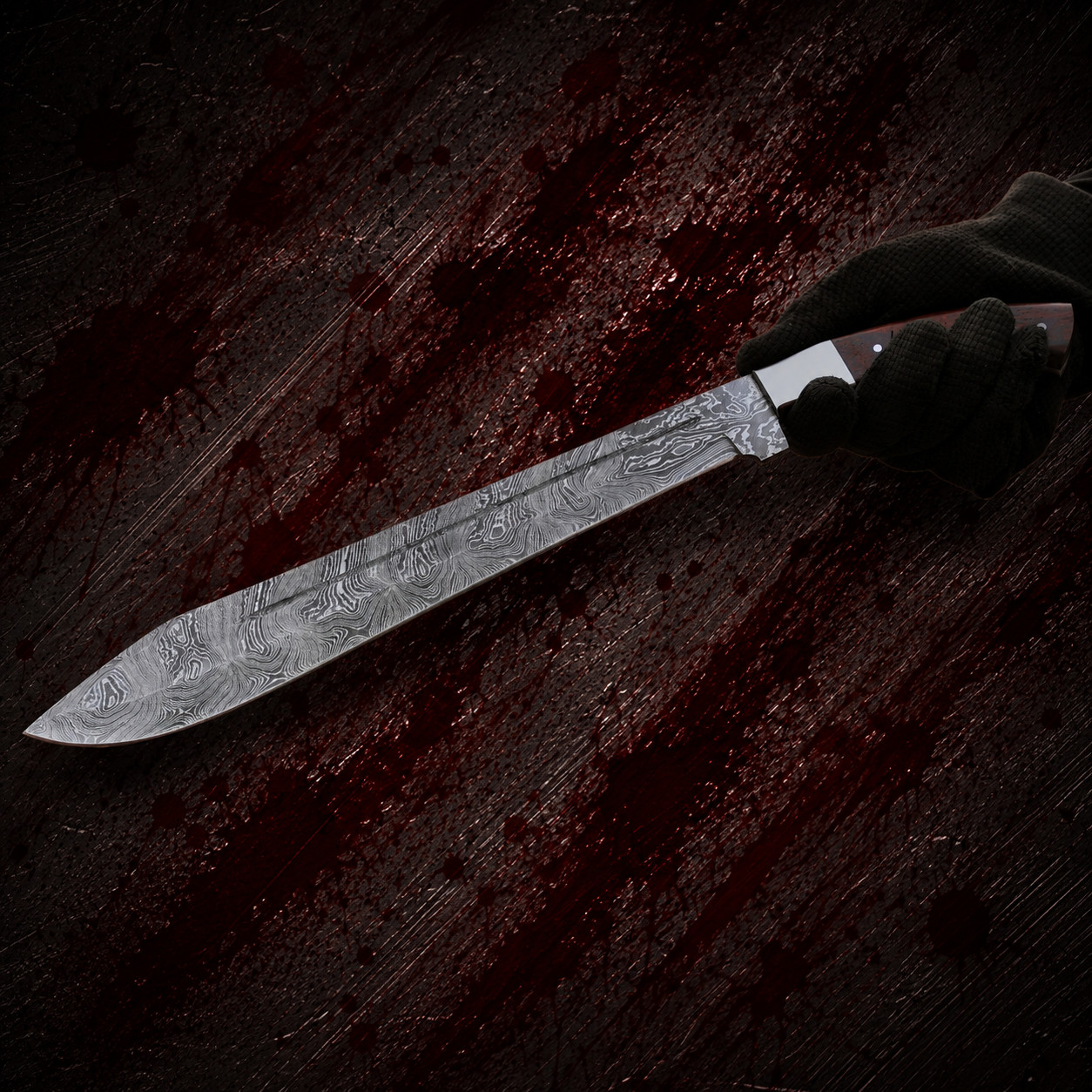 Handmade Damascus Hunting Bowie Machete Style Knife With Sheath Full Tang 18inch