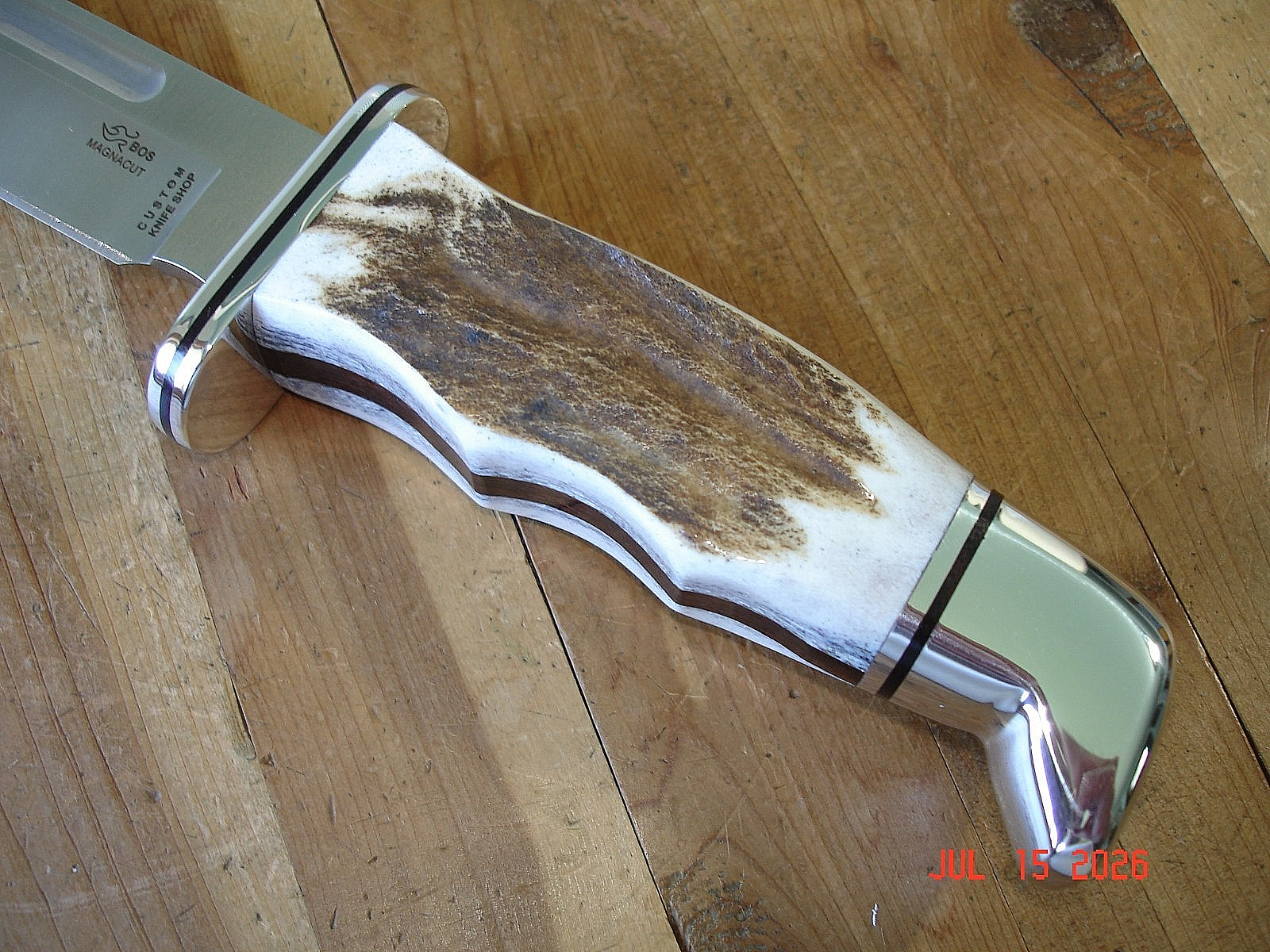 NIB BUCK KNIFE 119 CKS SPECIAL BOS MAGNACUT BLADE ELK ANTLER HANDLE BROWN SHEATH