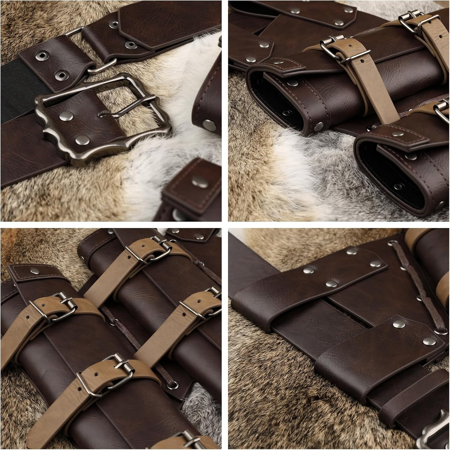 Medieval Double Sword Frog with Belt, Adjustable Sword Holster | PU, Adjustable,