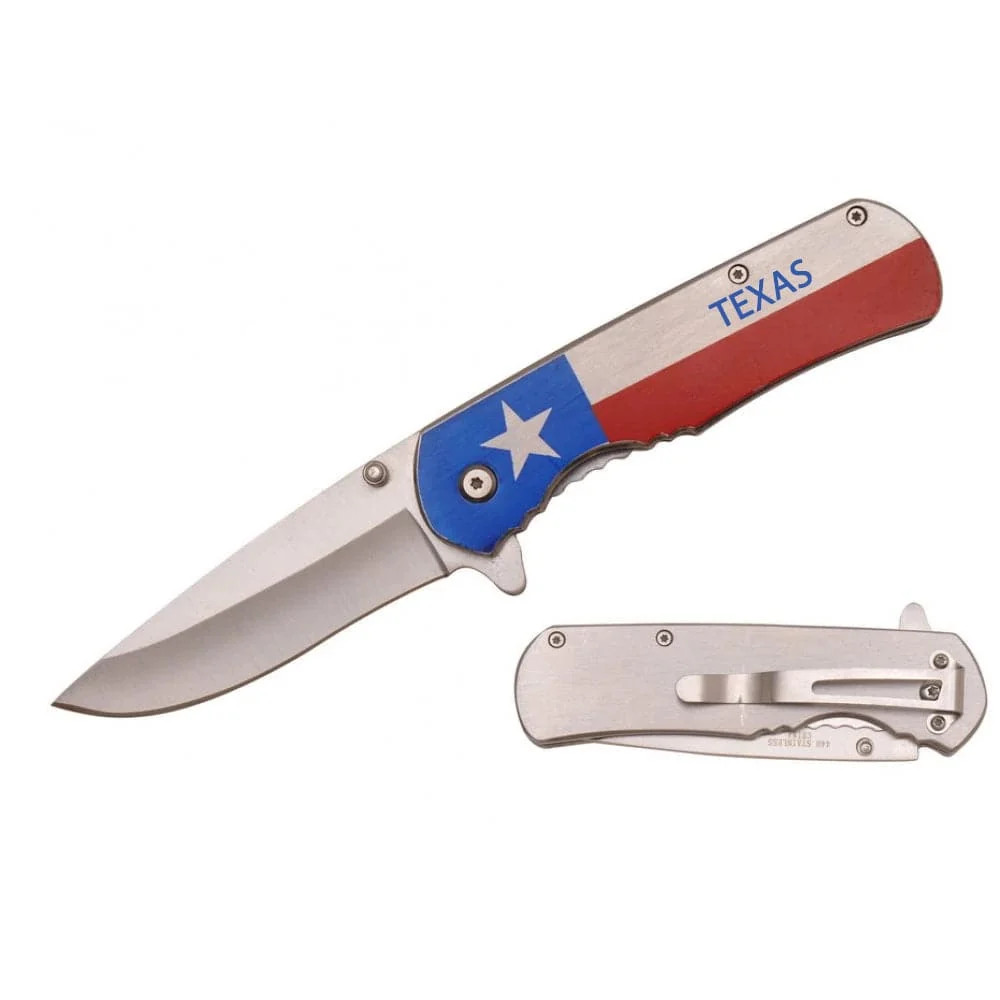 PK 1536-TX 4.5″ Metal Handle Texas Flag Outdoor Camping Folding Pocket Tool – Mu