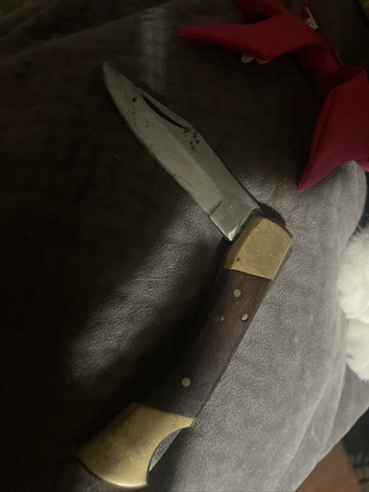 Vintage Brass And Wood Folding Pocket Knife Stainless Pakistan
