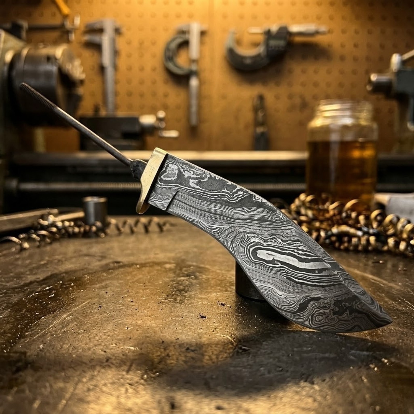 Damascus Tracker Knife Blank – Hand Forged DIY Survival Blade – Brass Guard 2026