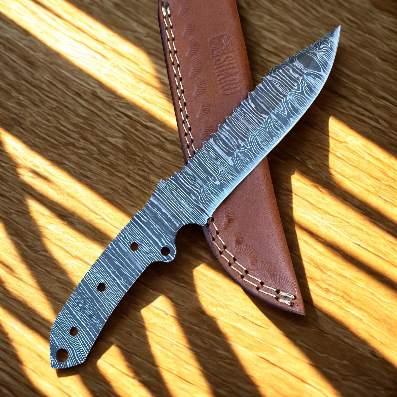Hand Forged Damascus Blade Blank Tracker Hunting Knife DIY Full Tang with Sheath