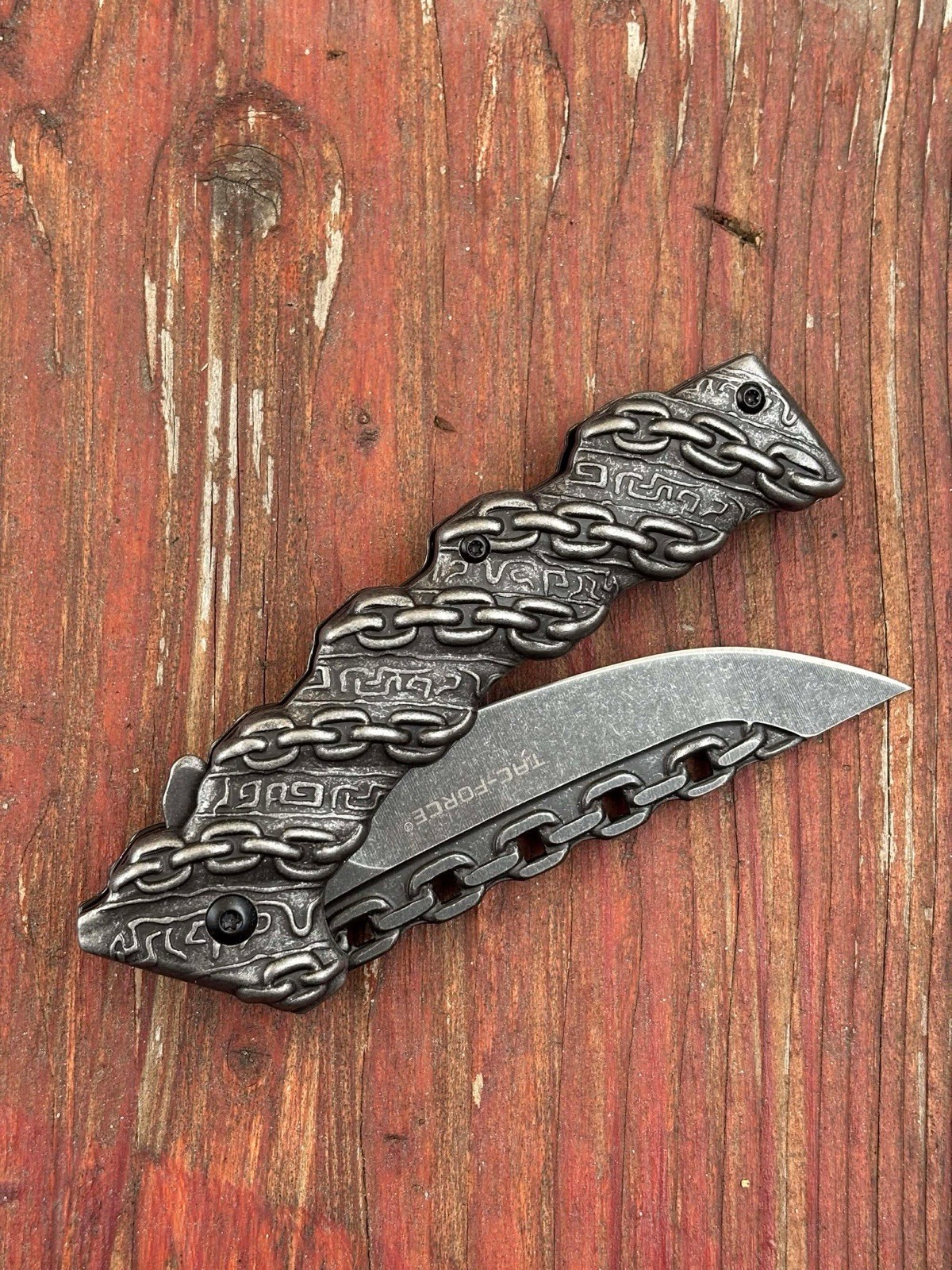 Chain Design Stainless Steel Handle Spring Assist Pocketknife Chain Unique Blade