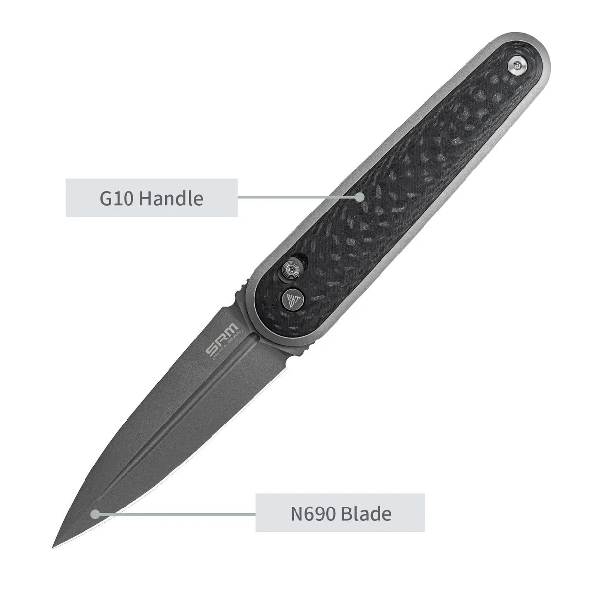 SRM Knives Twin 251MB Folding Dagger 3″ Gray Bohler N680 Steel Blade CF Handle