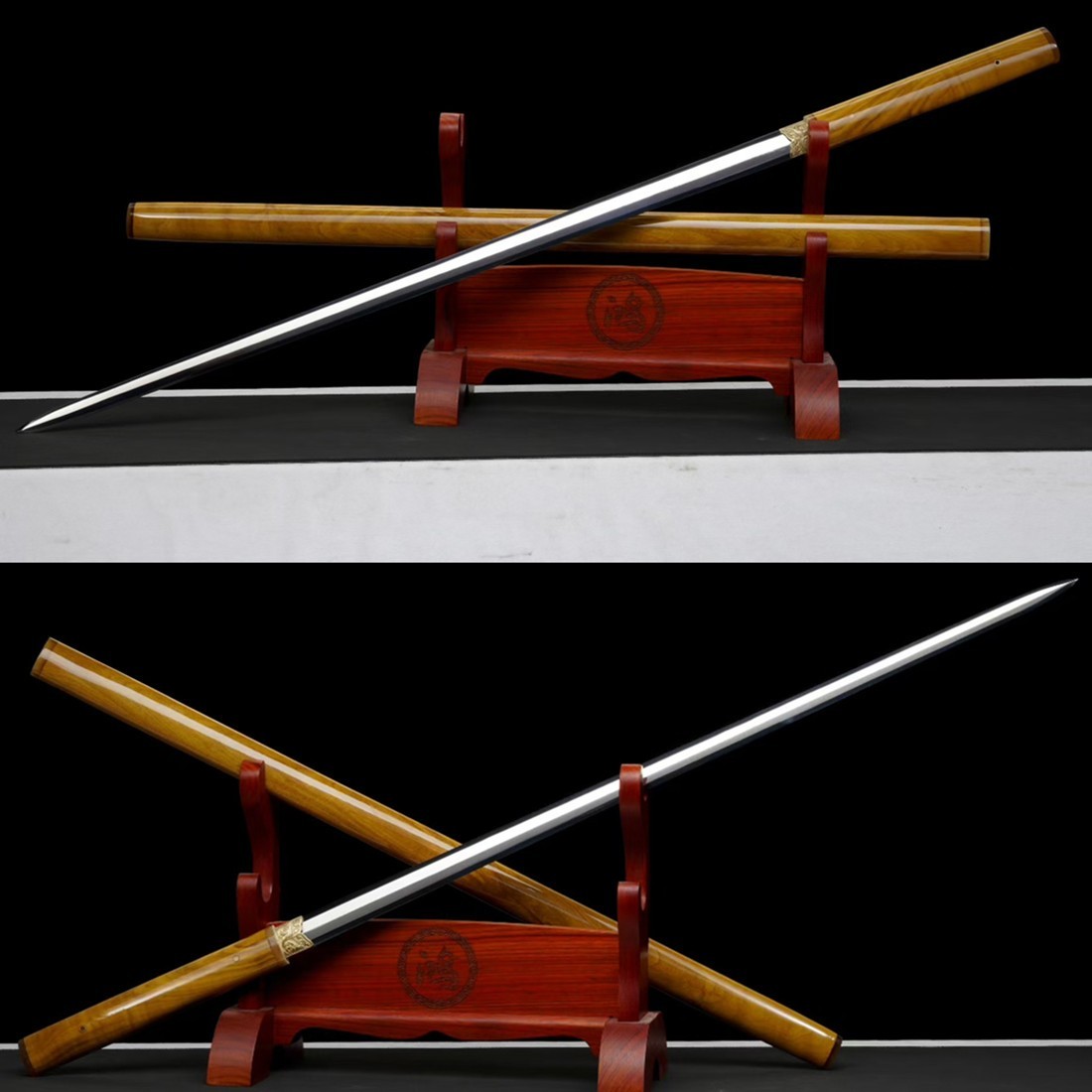 Beautiful KungFu Sword Jian Forged Sharp 1095 Carbon Steel Blade Silkwood Saya