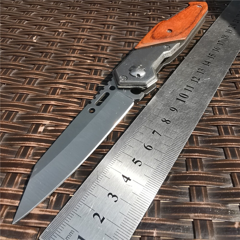 Assisted Folding Knives Wood Steel Handle 8cr15 Blade Hunting Tactical Knife Edc