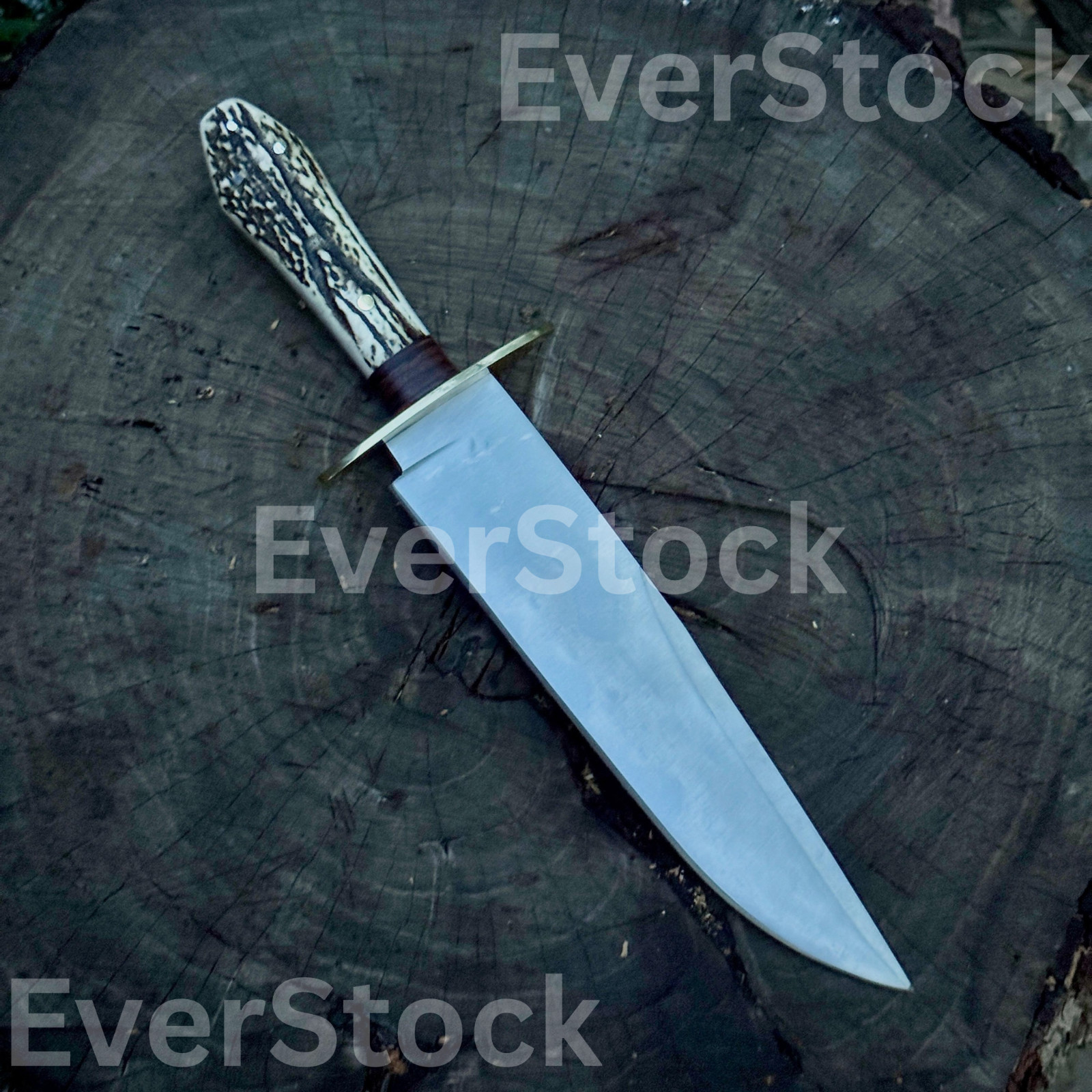 HANDMADE COFFIN HANDLE BOWIE HUNTING KNIFE WITH ANTLER HANDLE WITH LEATHER SHETH