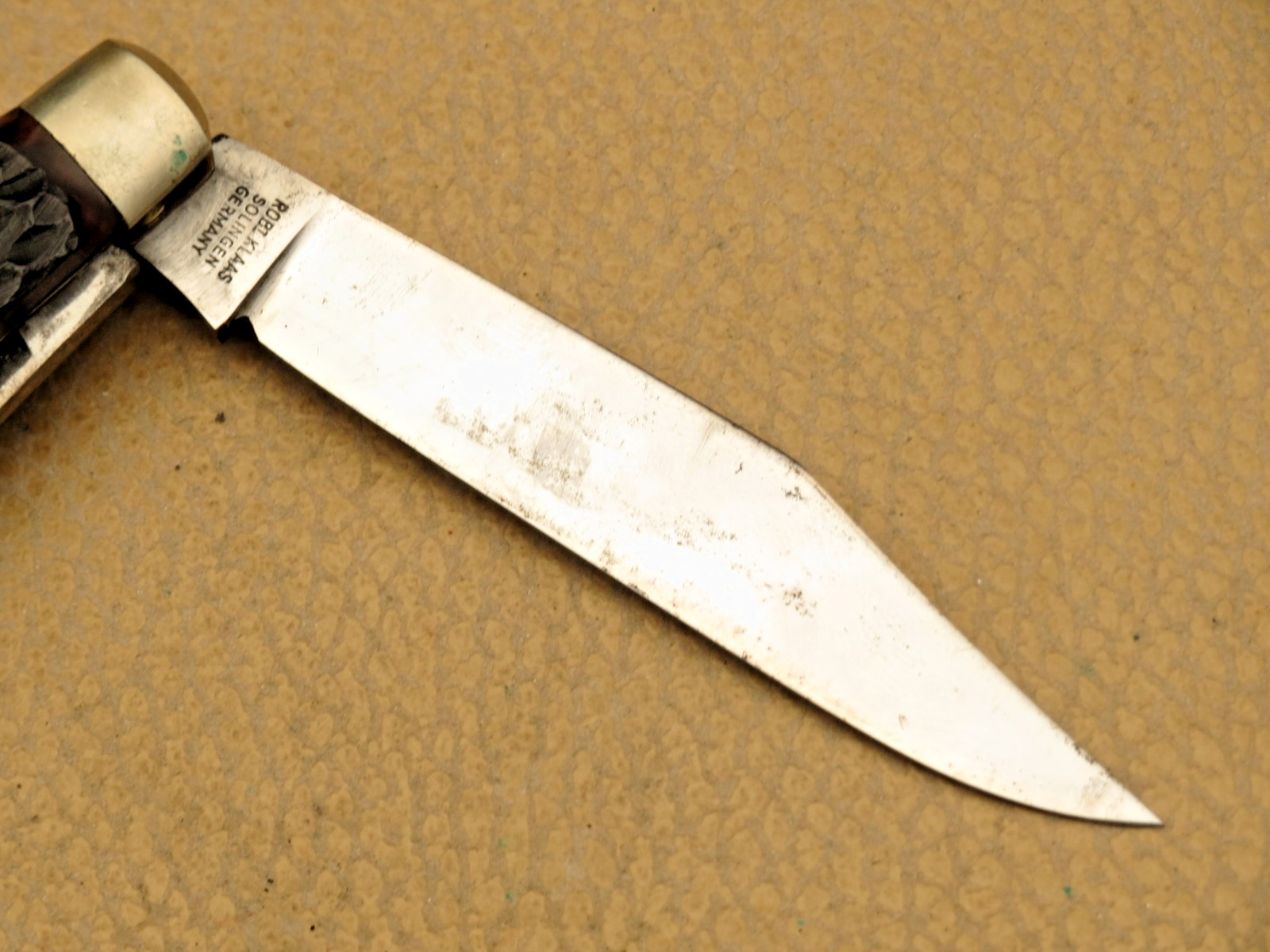 Vintage KISSING CRANE Solingen Stockman Knife Bone Handles – Unused with Tarnish