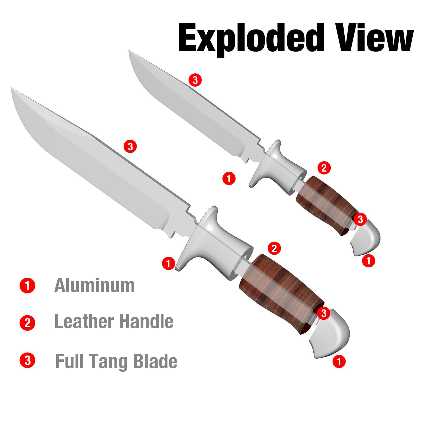 FLISSA 2-Pieces Bowie Knife Fixed Blade Hunting Knife with Sheath Leather Handle