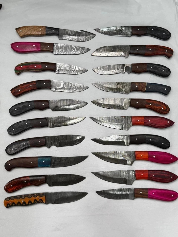 Lot of 20 Handmade Damascus Steel Full Tang Skinner Hunting Knives Mix Handles