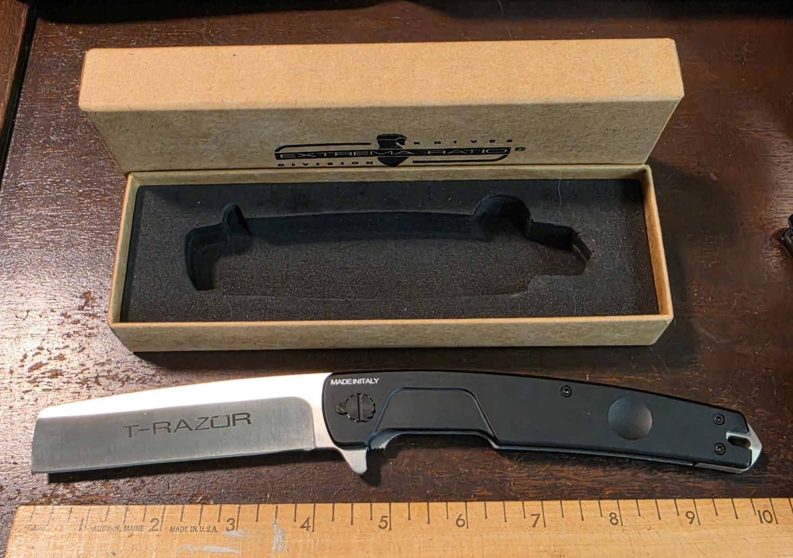 T-Razor Tanto Plain Stainless Blade Aluminum Handle, Box Italy