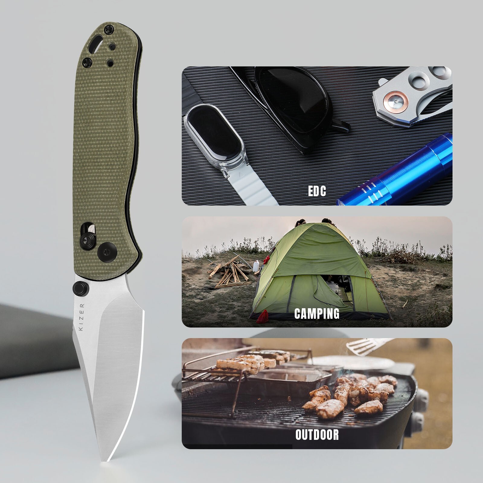 Kizer Drop Bear 2 Folding Pocket Knife Nitro-V Blade Micarta Handle V3619.2KC1