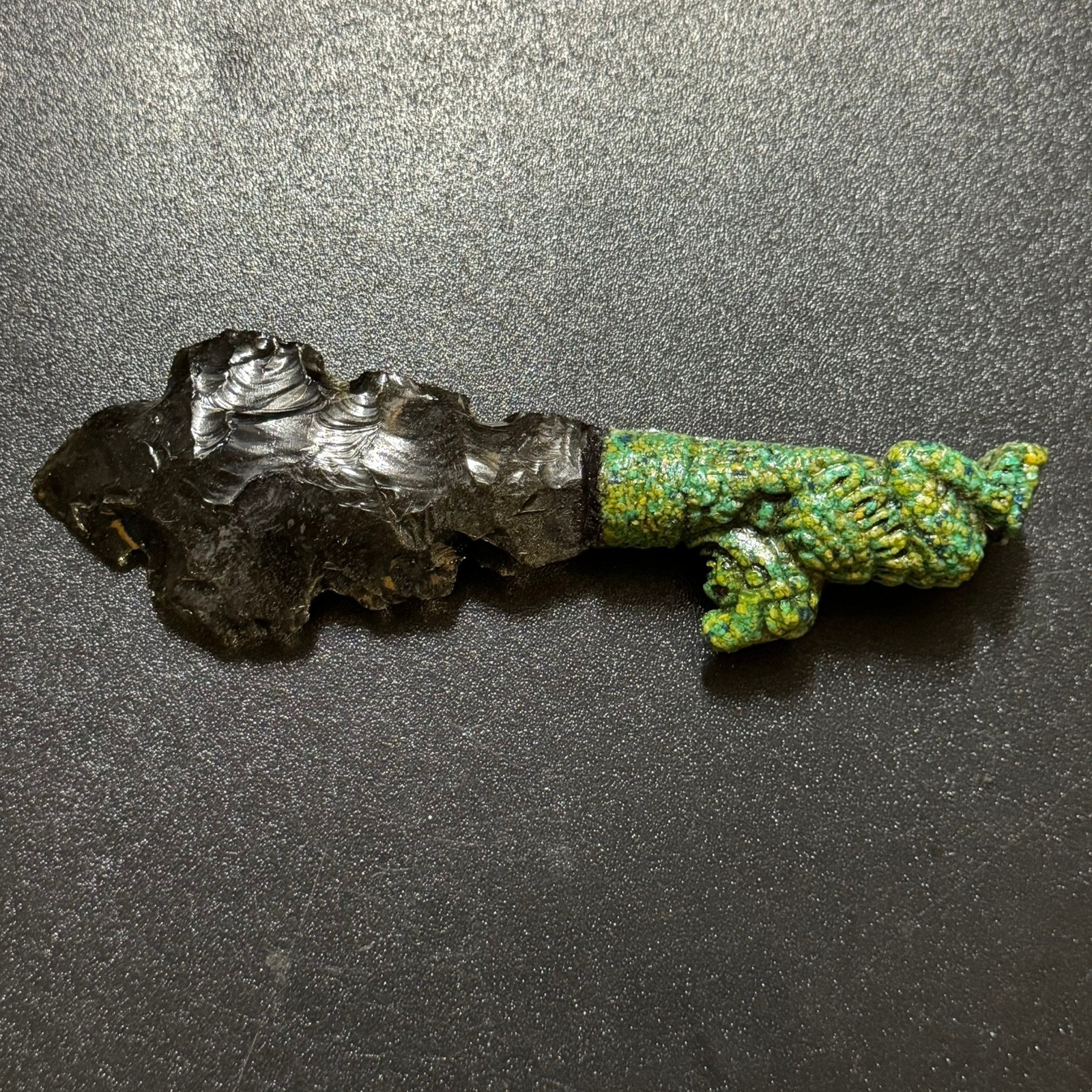 Obsidian Arrowhead Knife Textured Green Handle Decorative Tribal Style Dagger
