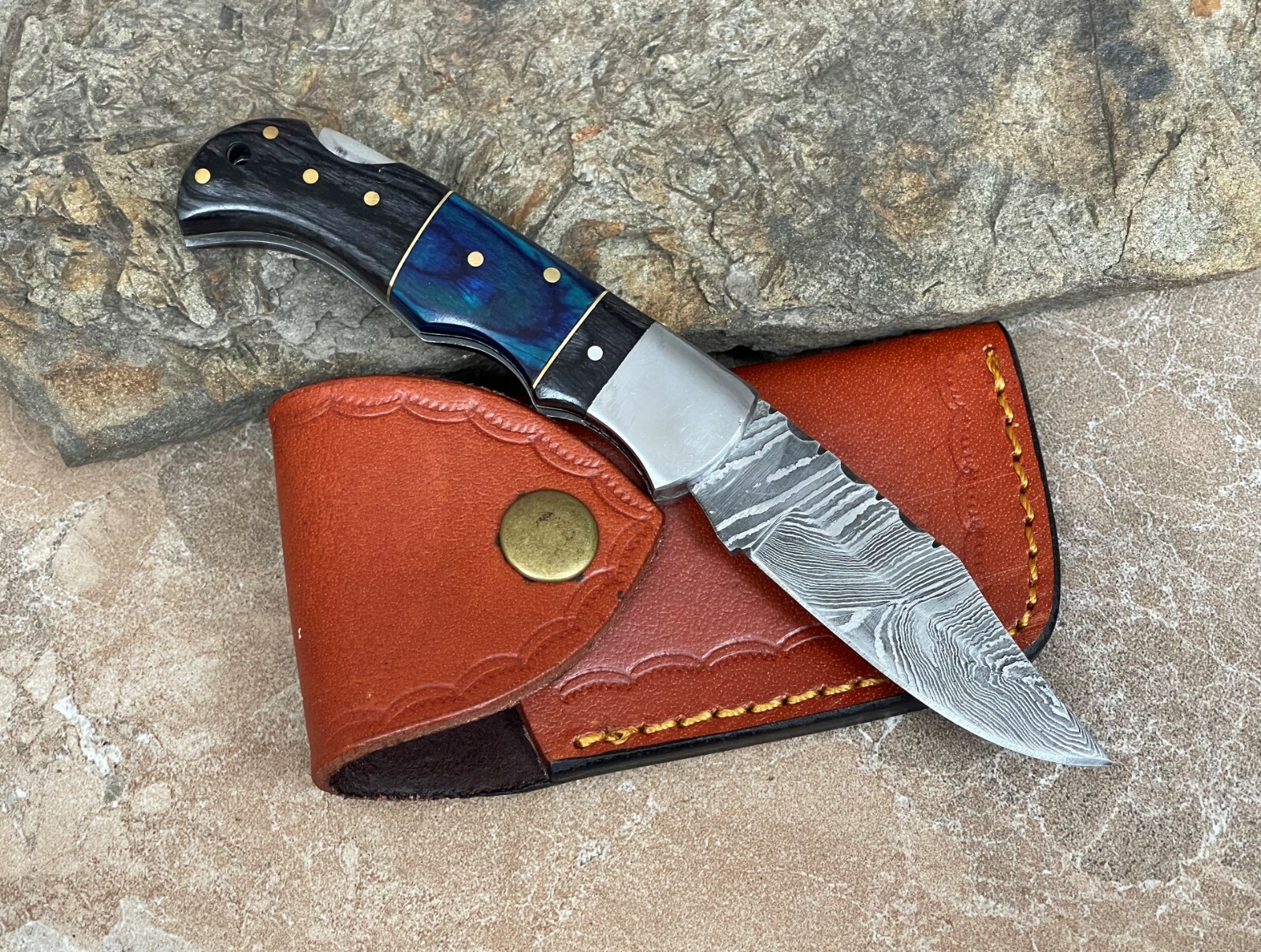 Handmade Damascus Folding Pocket Knife With Small Defects 6.5″ (See Description)