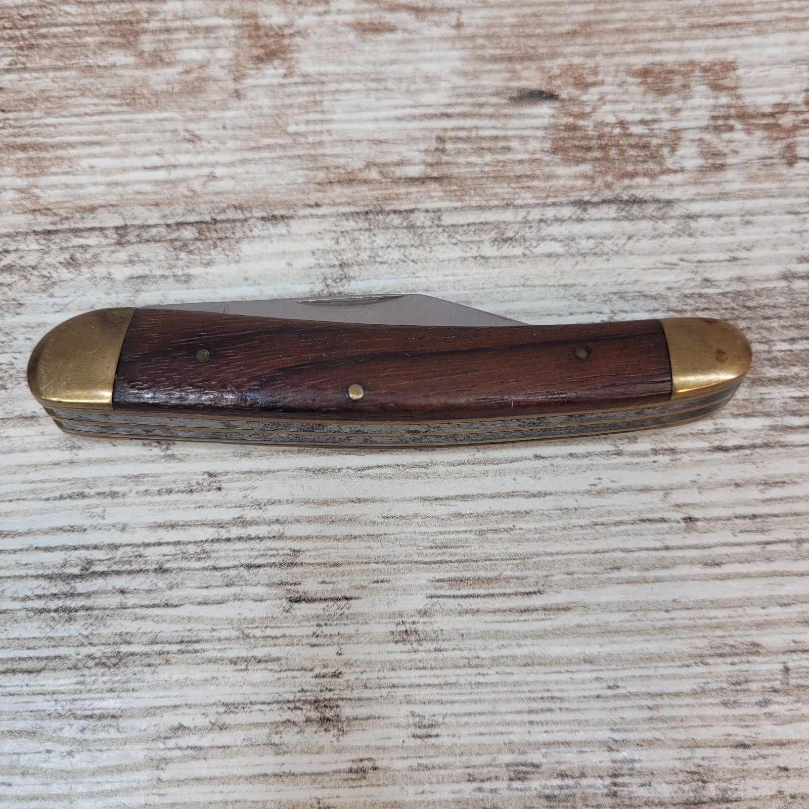 Grohmann 2 Blade Folding Pocket Knive Wood & Brass Handle VTG