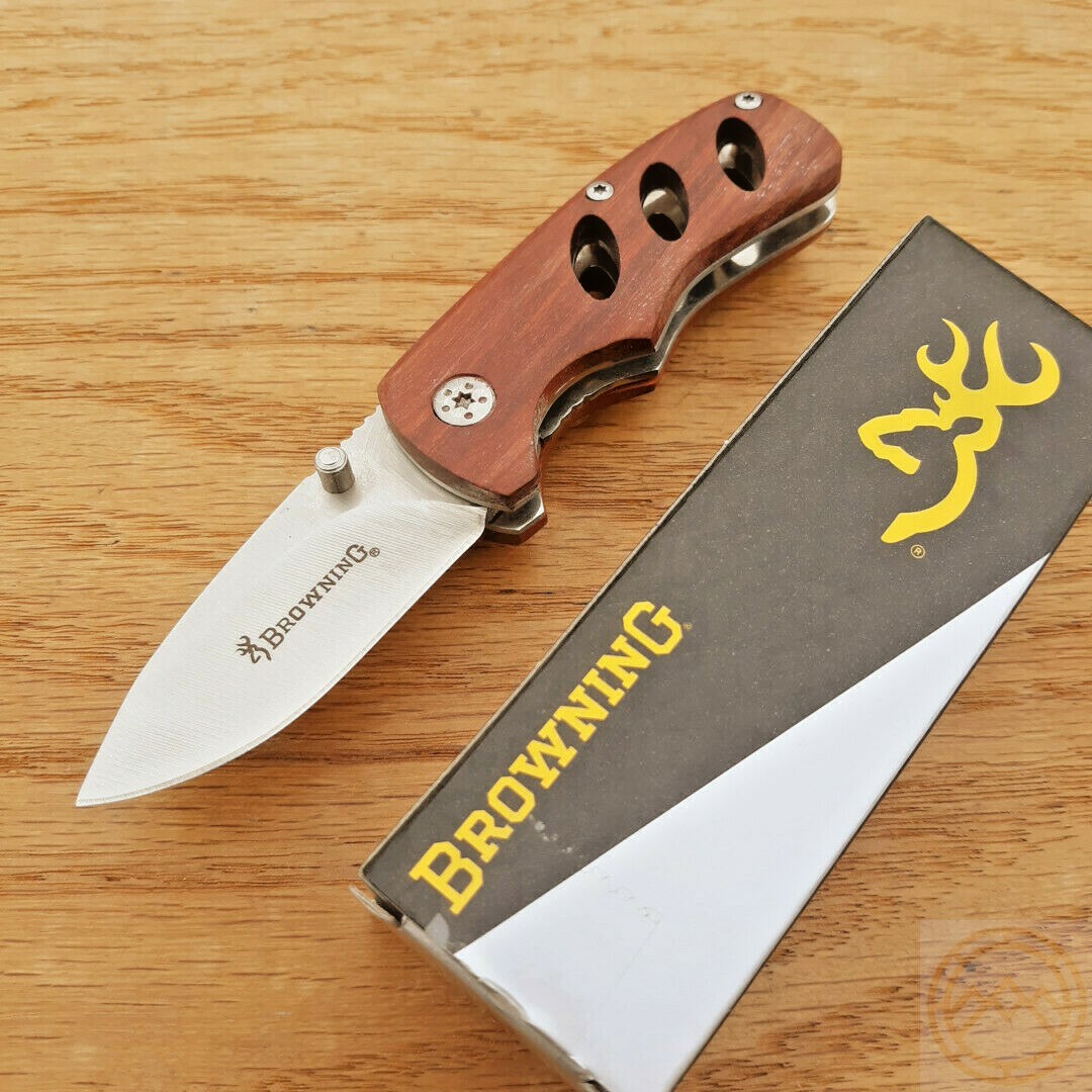 Browning Small Folding Knife 2″ 440 Steel Drop Point Blade Cocobolo Wood Handle