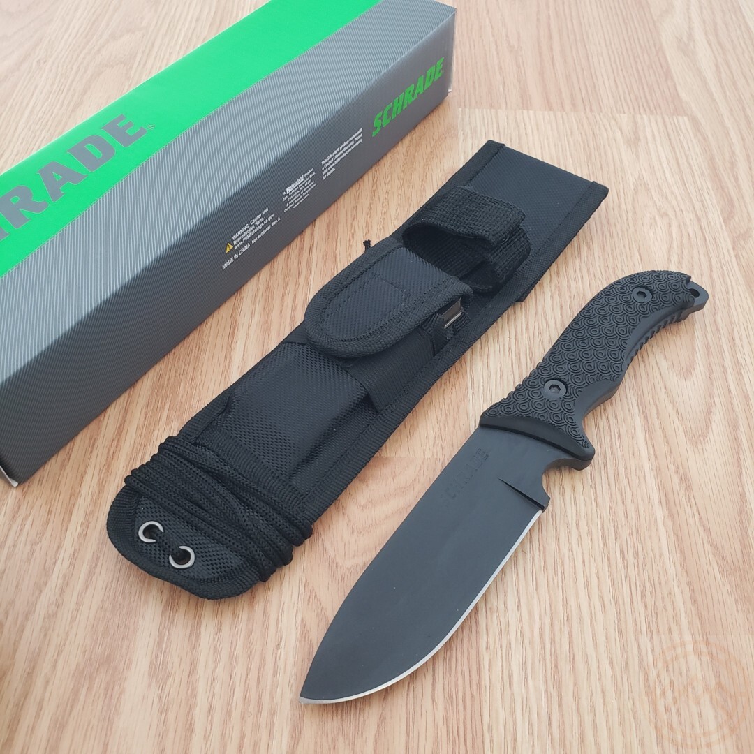 Schrade Frontier Fixed Knife 5.25″ Full Tang 1095HC Steel Blade Black TPE Handle
