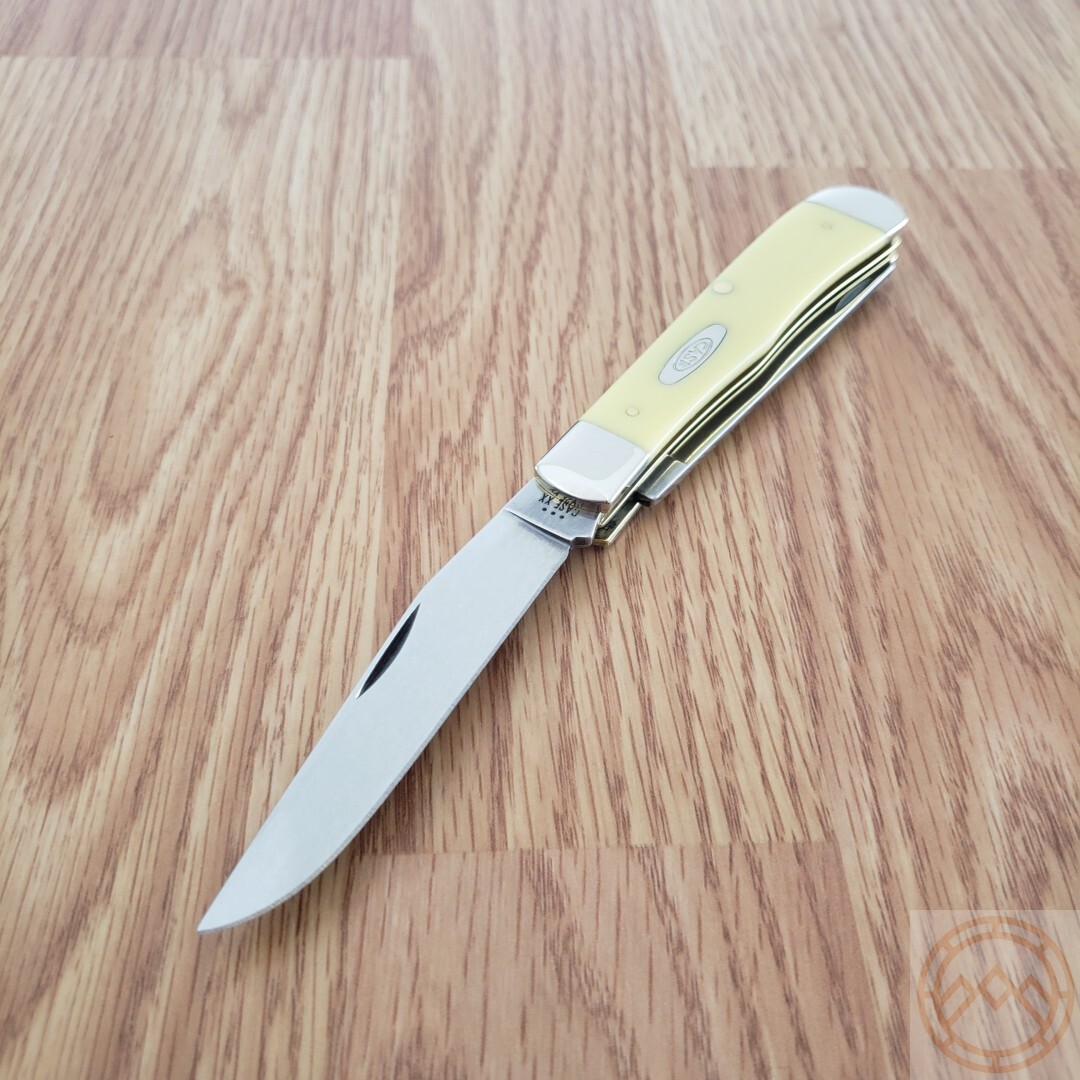 Case XX Trapper Pocket Knife Carbon Steel Blades Yellow Smooth Synthetic Handle