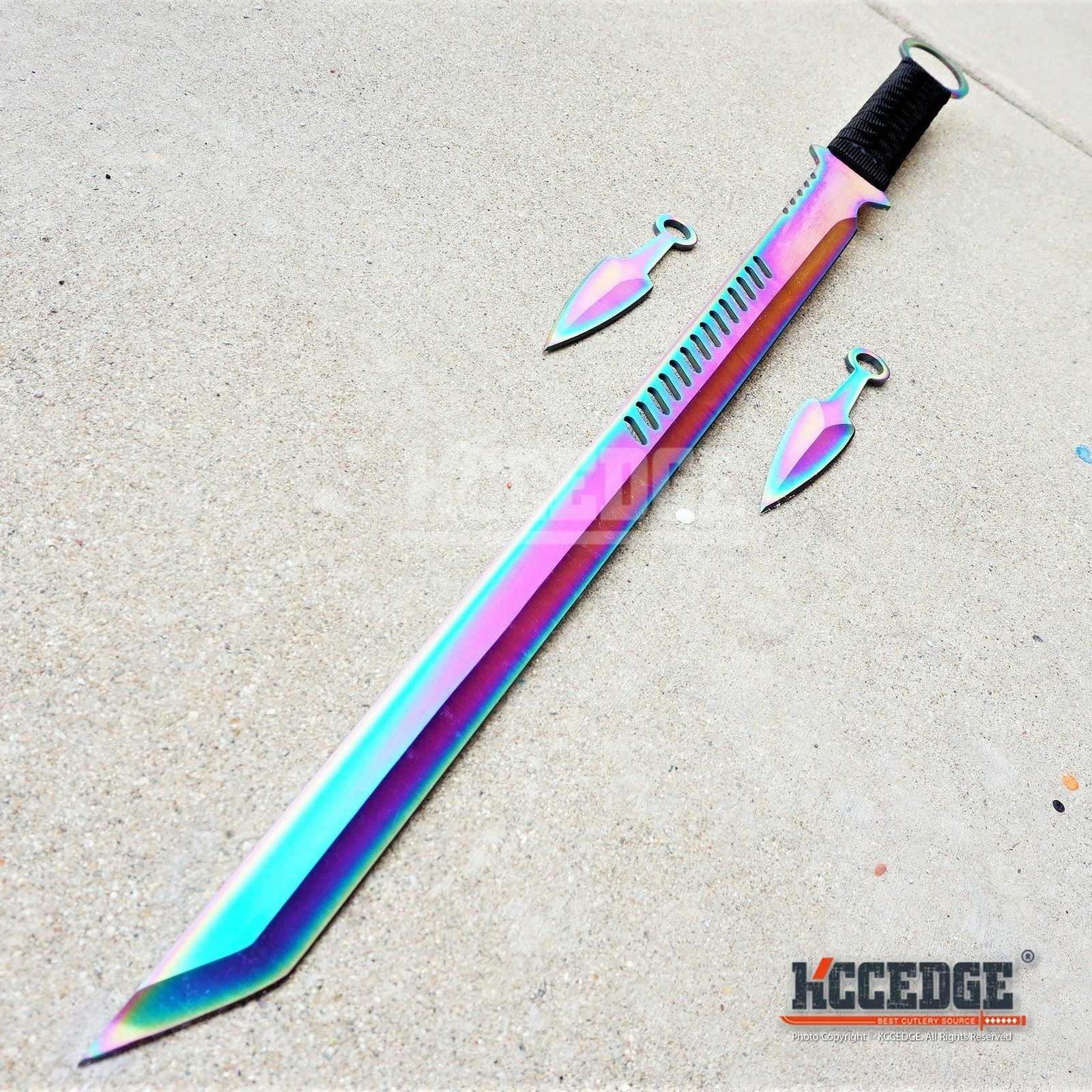 27″ Ninja Sword TANTO BLADE Machete w/ 2 Knife Full Tang BLACK KATANA