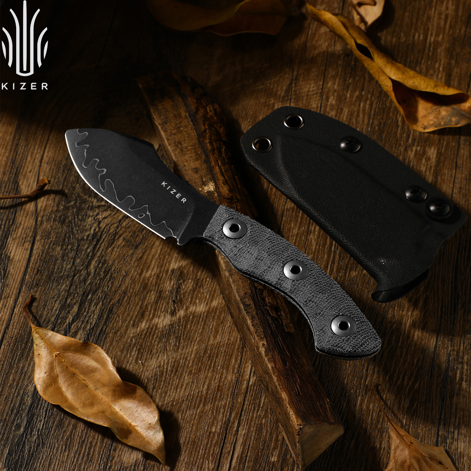 Kizer Rook Fixed Knife 3-layer Composite Steel Blade Micarta Handle With Sheath