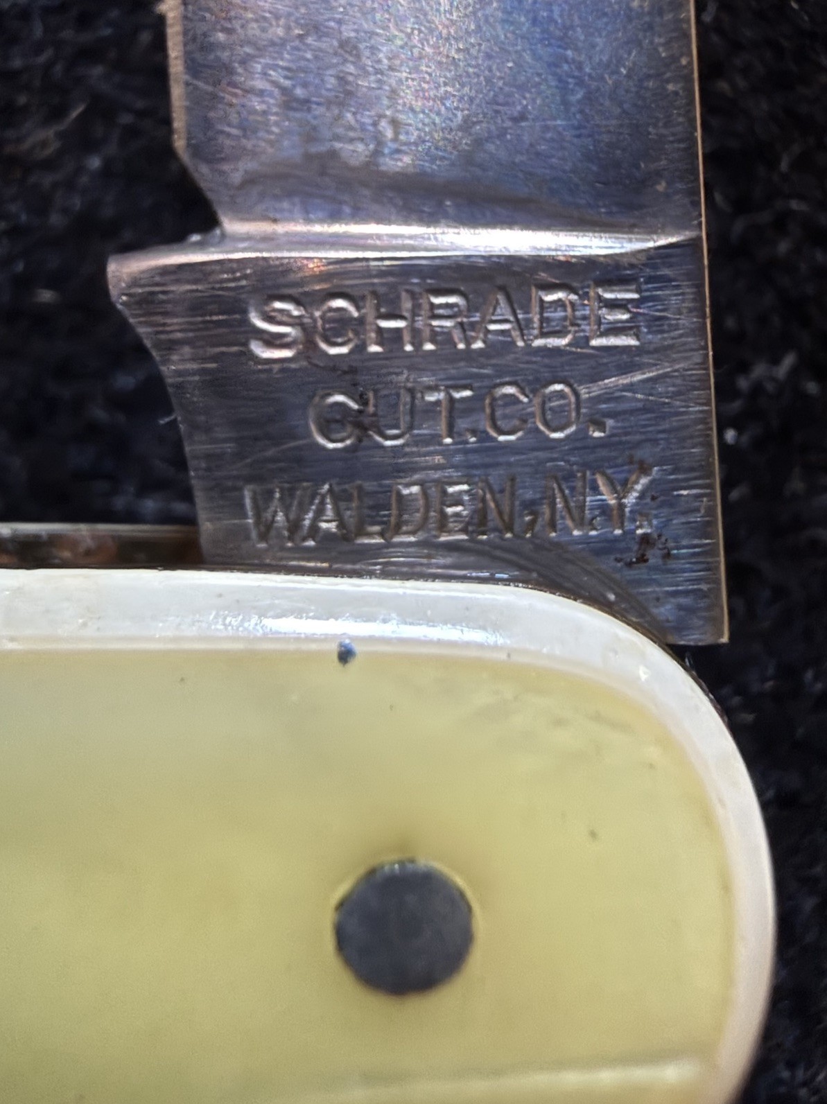 Vintage Schrade Cut Co Walden Stuart Oils The Best Is None Too Good Pocket Knife
