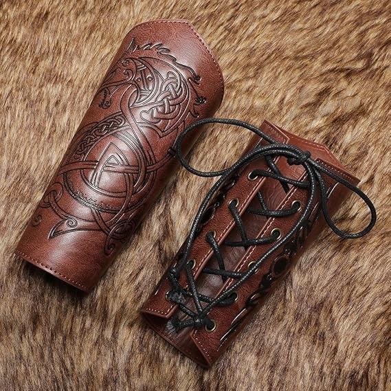 Medieval Leather Bracers Dragon Embossed Viking Leather Bracers Leather Arm A…