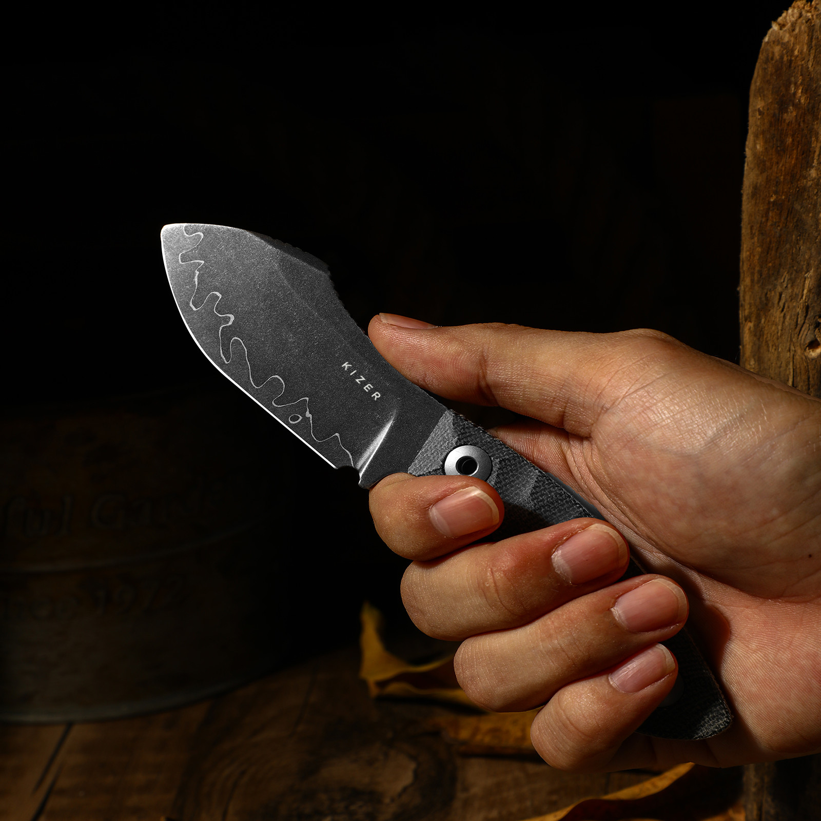 Kizer Rook Fixed Knife 3-layer Composite Steel Blade Micarta Handle With Sheath