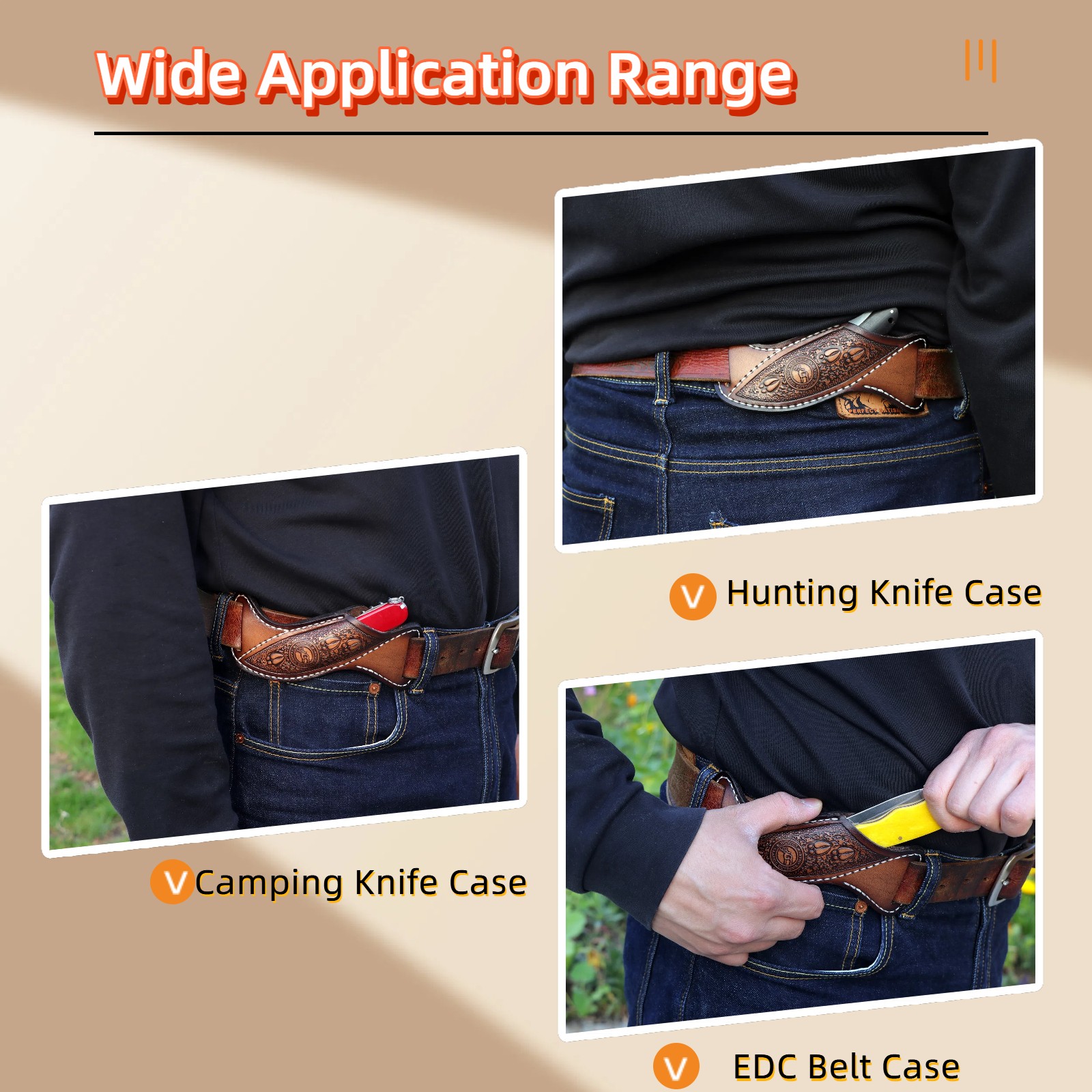 TOURBON Leather Fixed Blade Knife Sheath Slanted Pancake Belt Holster Hunting US