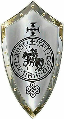 Medieval Templar Knight Shield Handcrafted Metal Steel with Engraved Design