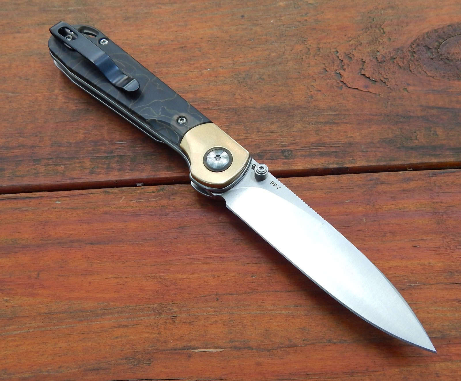 Kizer Cutlery PPY Pocket Knife Linerlock Brass & Raffir Folding CPM-S35VN Blade