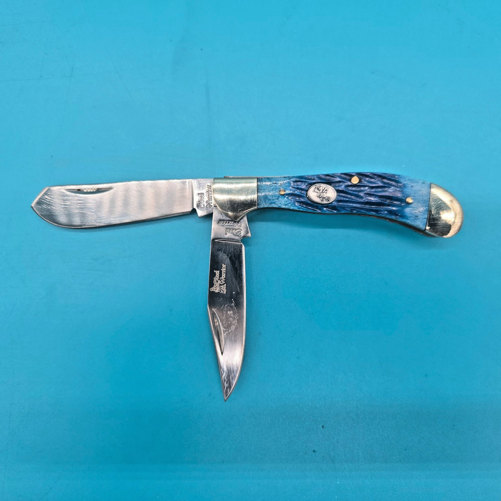 Steel Warrior Pocket Knife SW-111CBJ Blue Handle 2 Blade China