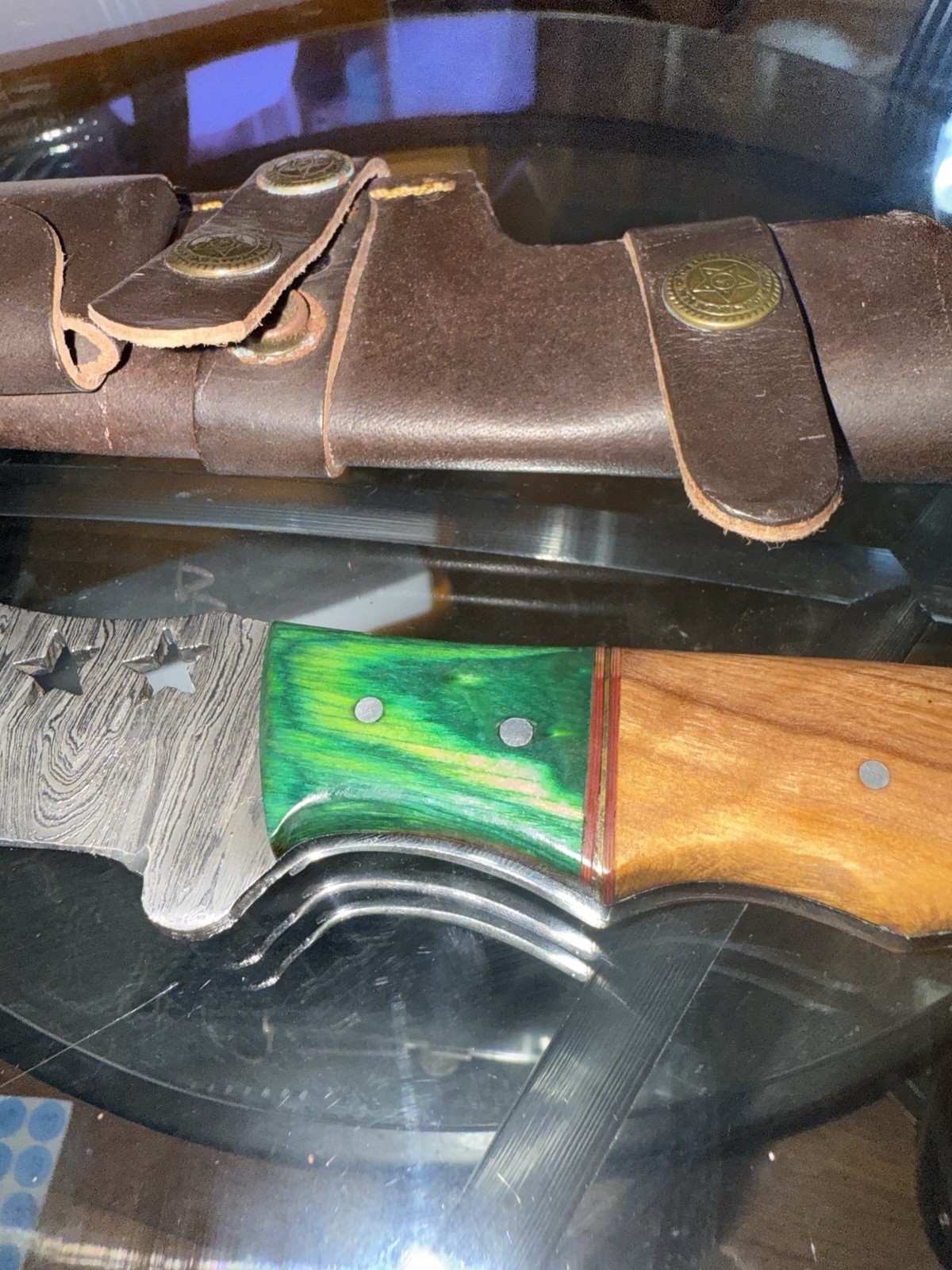 Louis Martin Knives Damascus Fixed Blade Hunting Knife 4.1-5in Wood Sheath