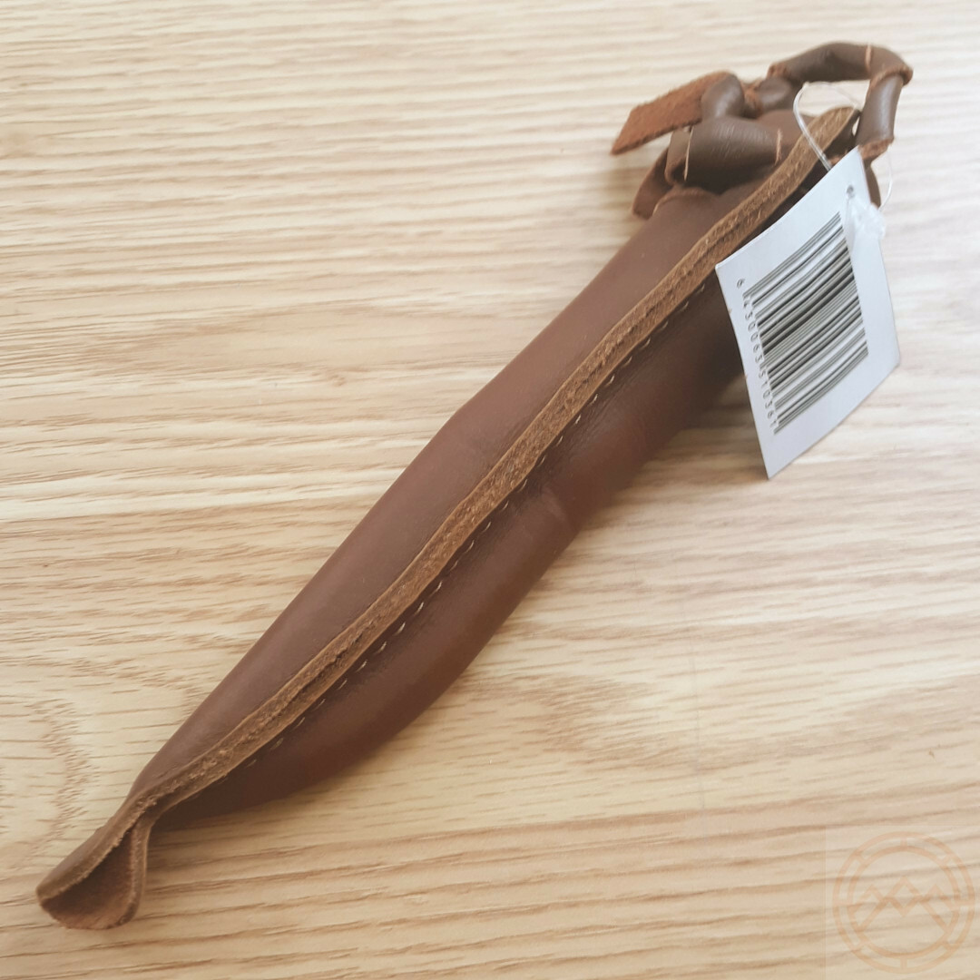 Wood Jewel Knife 3″ Carbon Steel Blade Curly Birch Handle w/Brown Leather Sheath