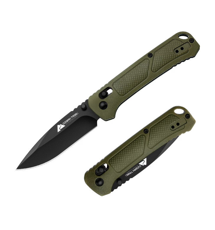Ozark Trail 7.5 inch Folding Knife,D2 Blade,Ball Bearing,OD Green Handle, Slide