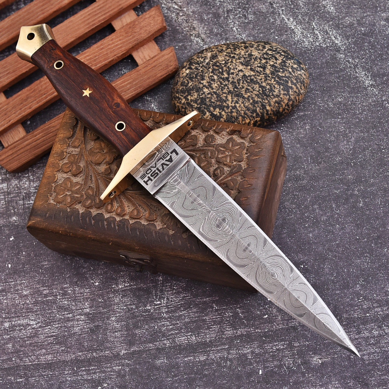 Handmade Damascus Dagger Athame Knife Wood Handle with sheath Christmas Gift