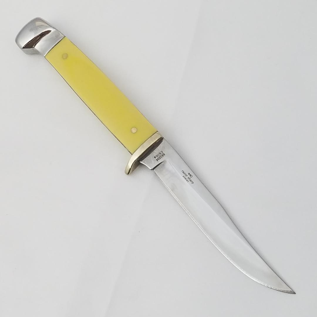 Rough Rider Small Hunter Yellow 440 Stainless Clip Pt Fixed Blade Knife 1034