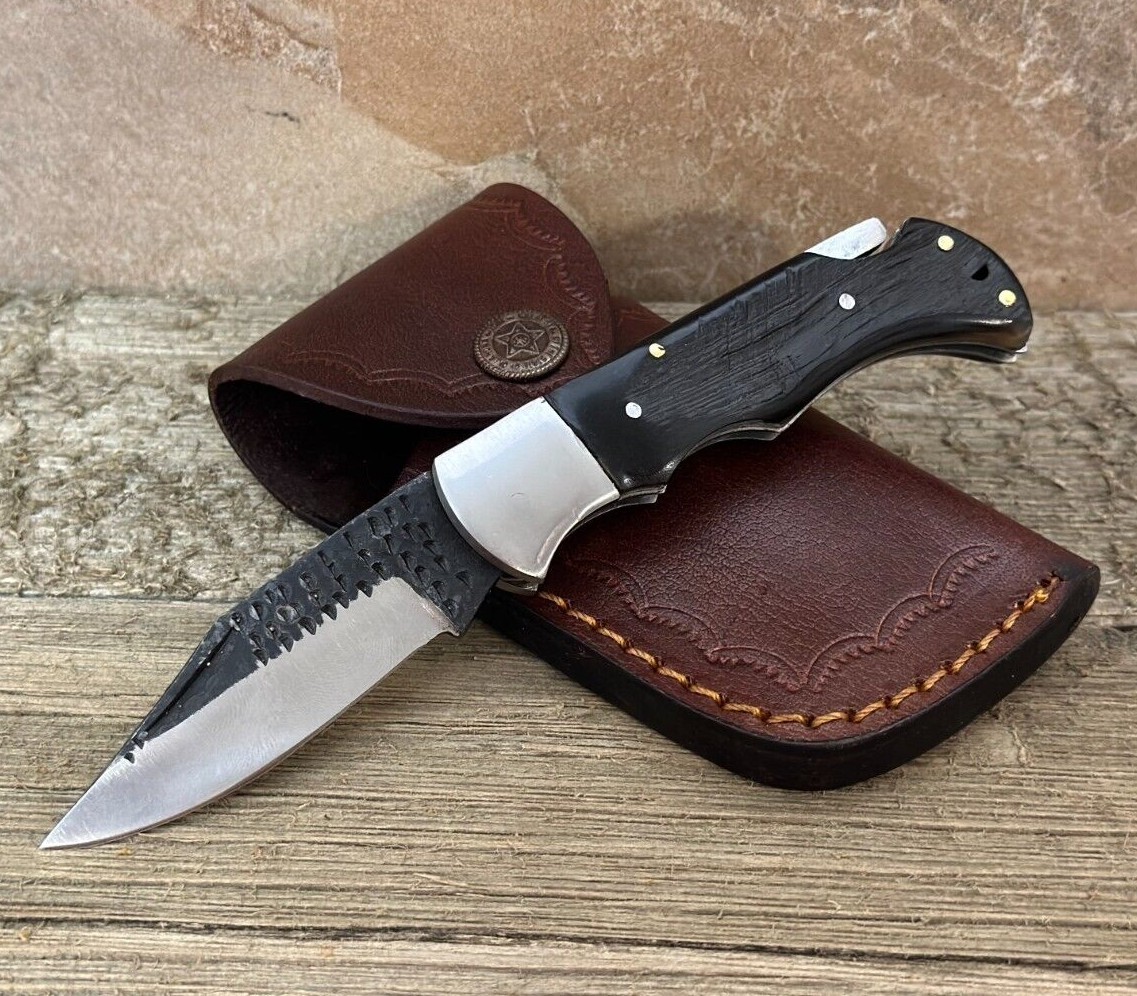 Damascus Folding Pocket Knife With Small Defects Handmade (See Description)
