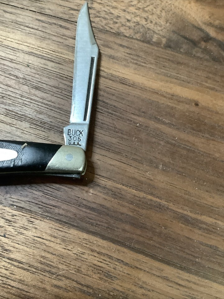 Buck 305 Lancer 2.75″ Closed Black Delrin SS Pocket Knife Made In USA 1972-86