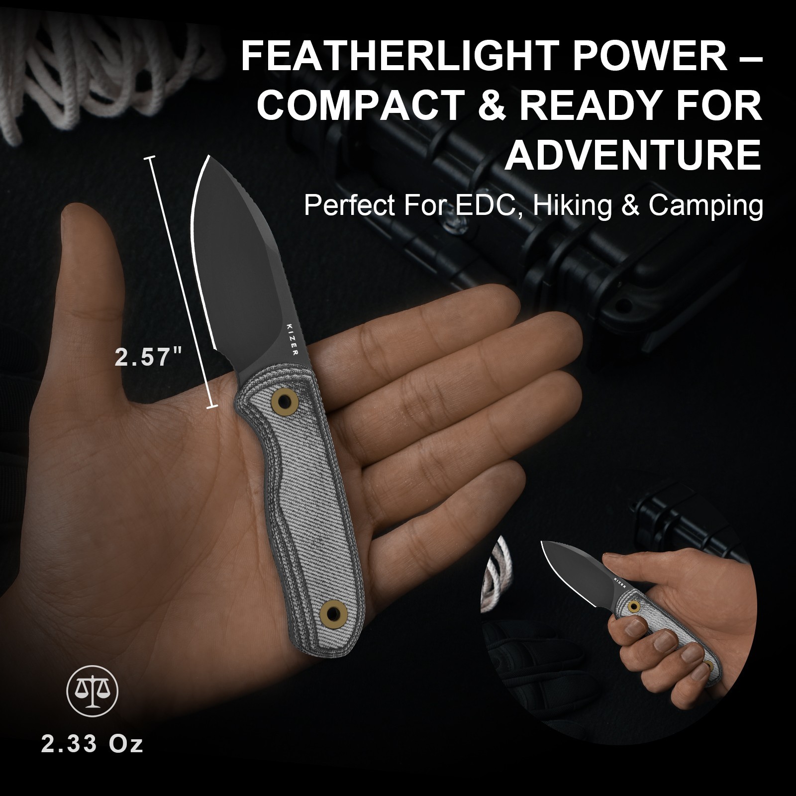 Kizer Drop Bear Fix Drop Point Fixed Knife S45VN Blade Micarta Handle + Sheath
