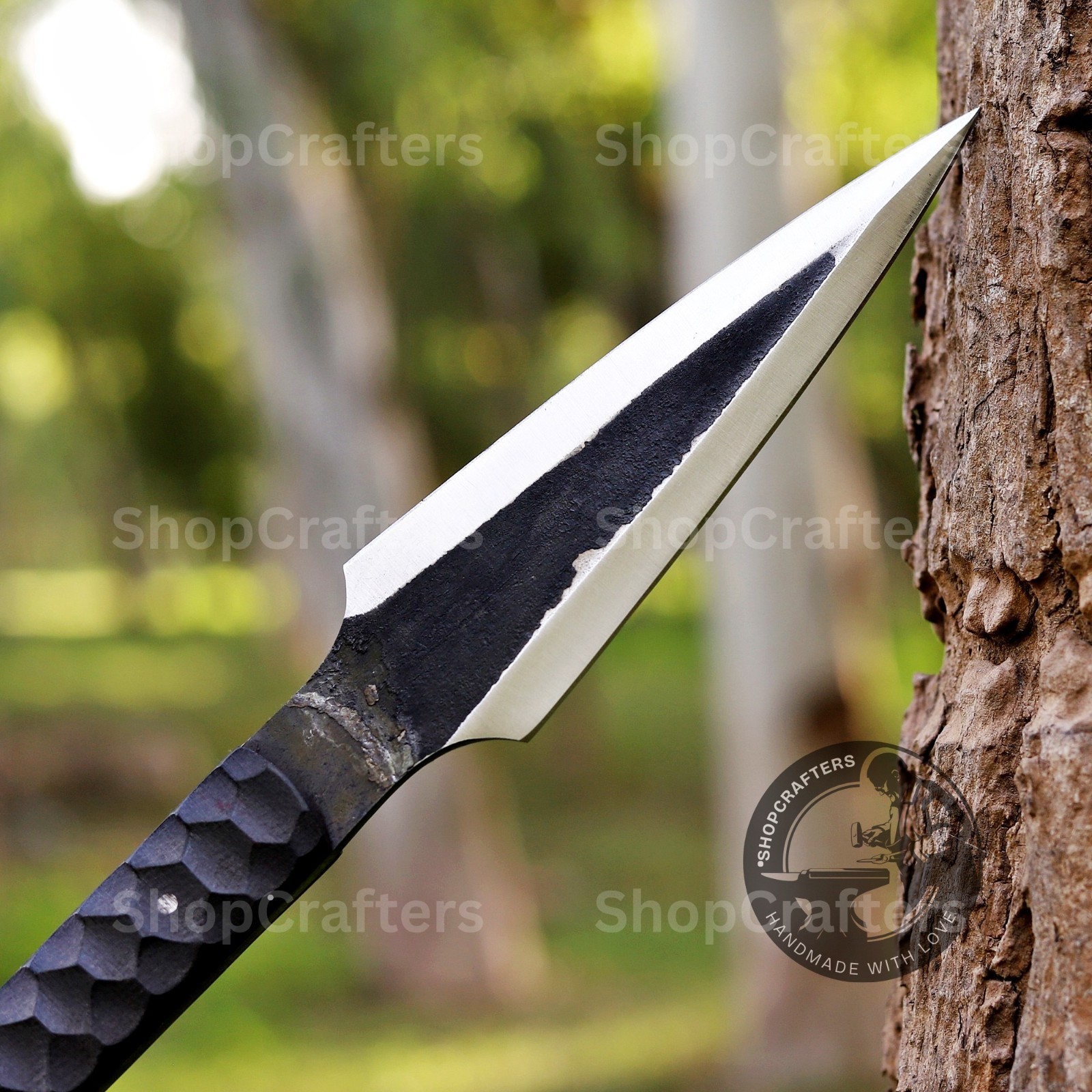 CUSTOM HANDMADE HIGH CARBON STEEL BOAR HUNTING SPEAR WITH LEATHER SHEATH