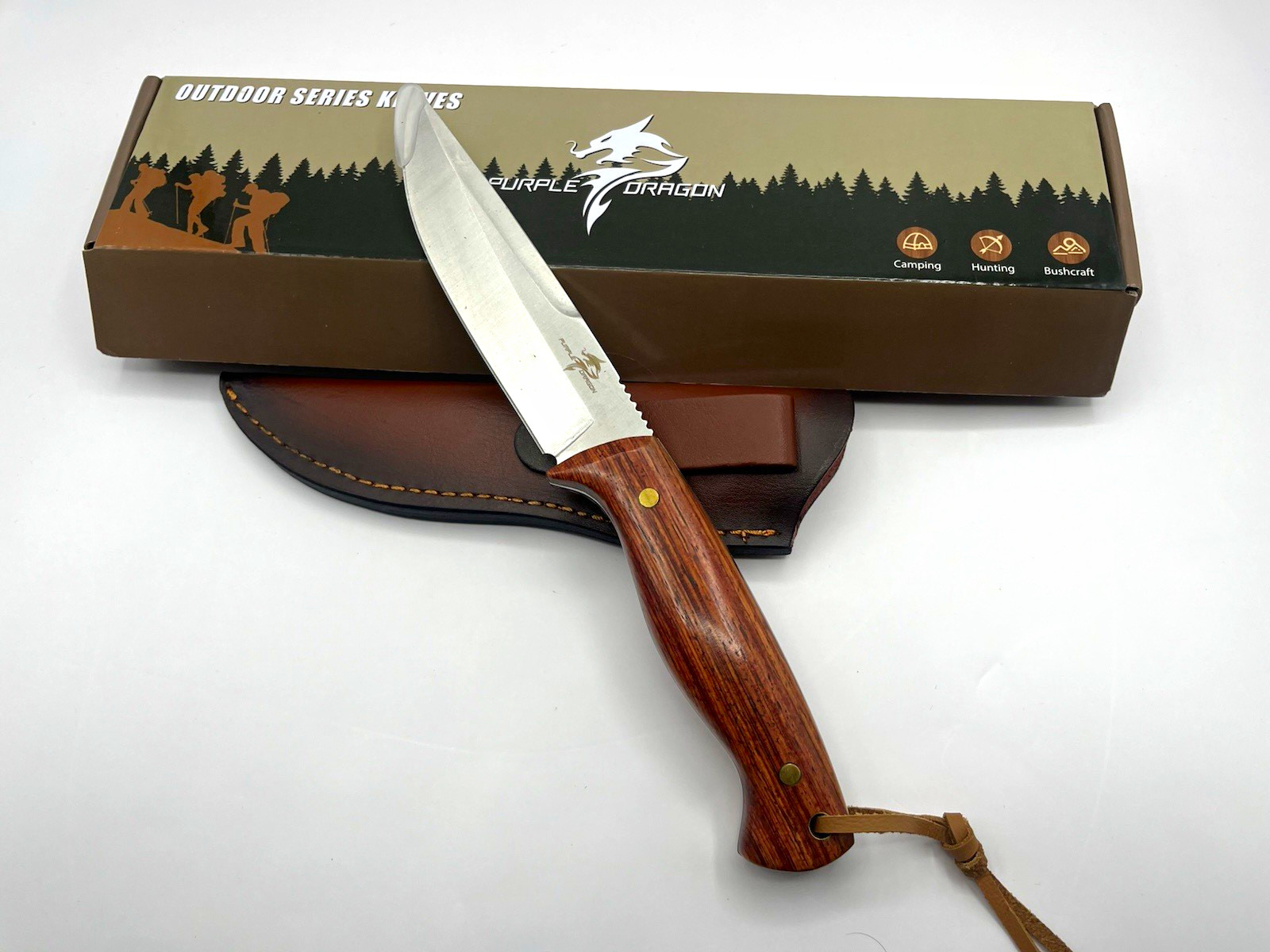 Purple Dragon Hunting Fixed Blade Knife 4.1-5in Clip Point Full Tang Sheath