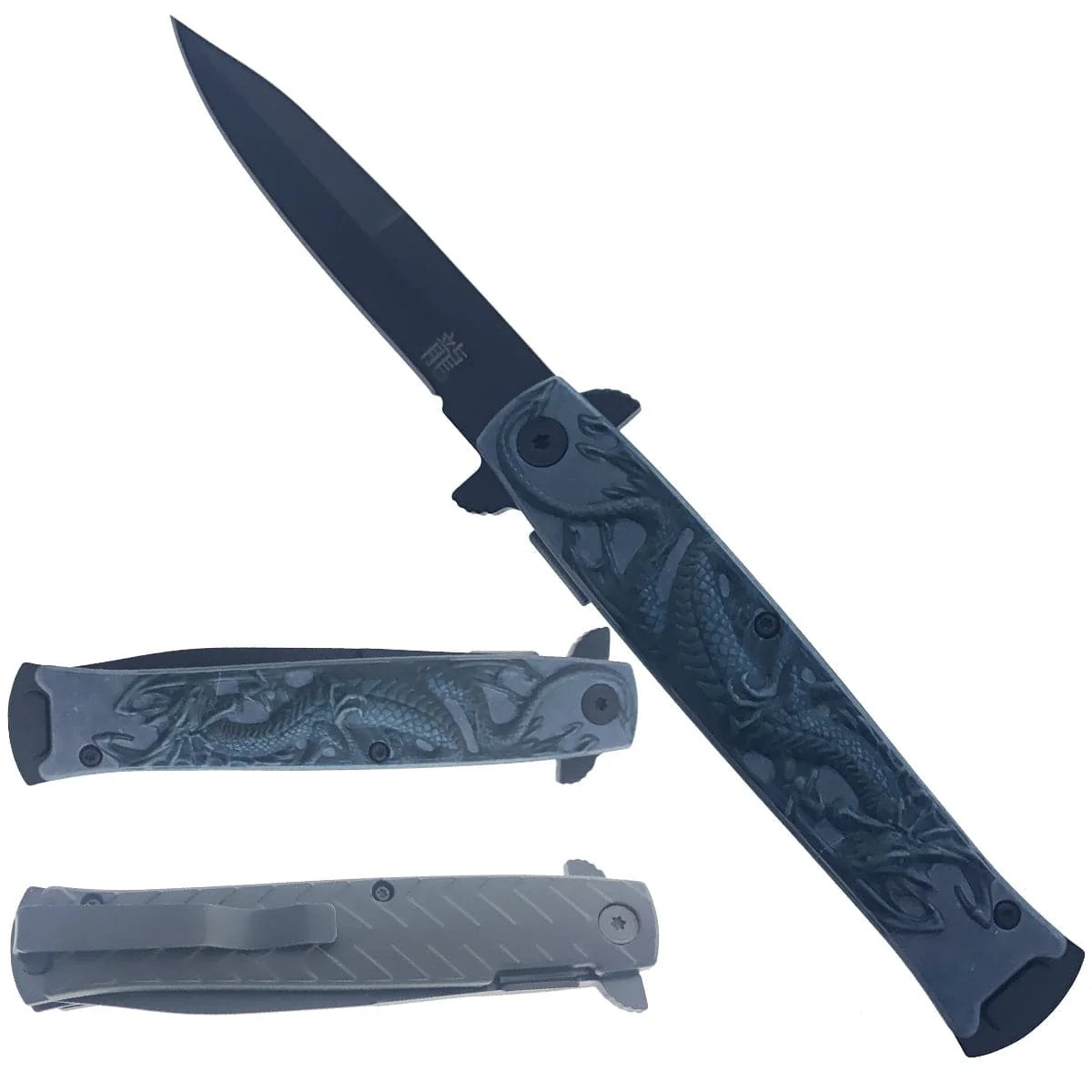 KS 1673-BK 4.5″ Black Embossed Dragon Outdoor Camping Tool Multifunctional Fruit