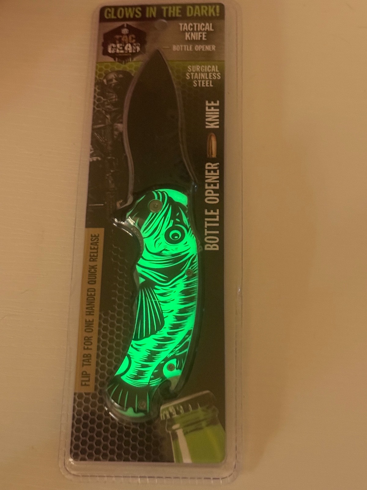 Glow In The Dark Tactical Knife with Pocket Clip & Bottle Opener Choose Style