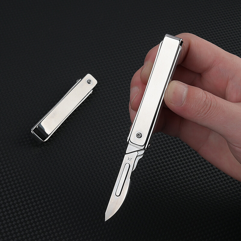 Stainless Steel Folding Blade Knife Keychain Knife with 10 Replacement Blades