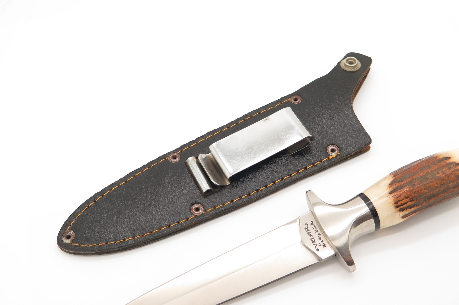 Vintage 1980s Valor Miami 491 Stag Seki Japan Short Commando Fixed Dagger Knife