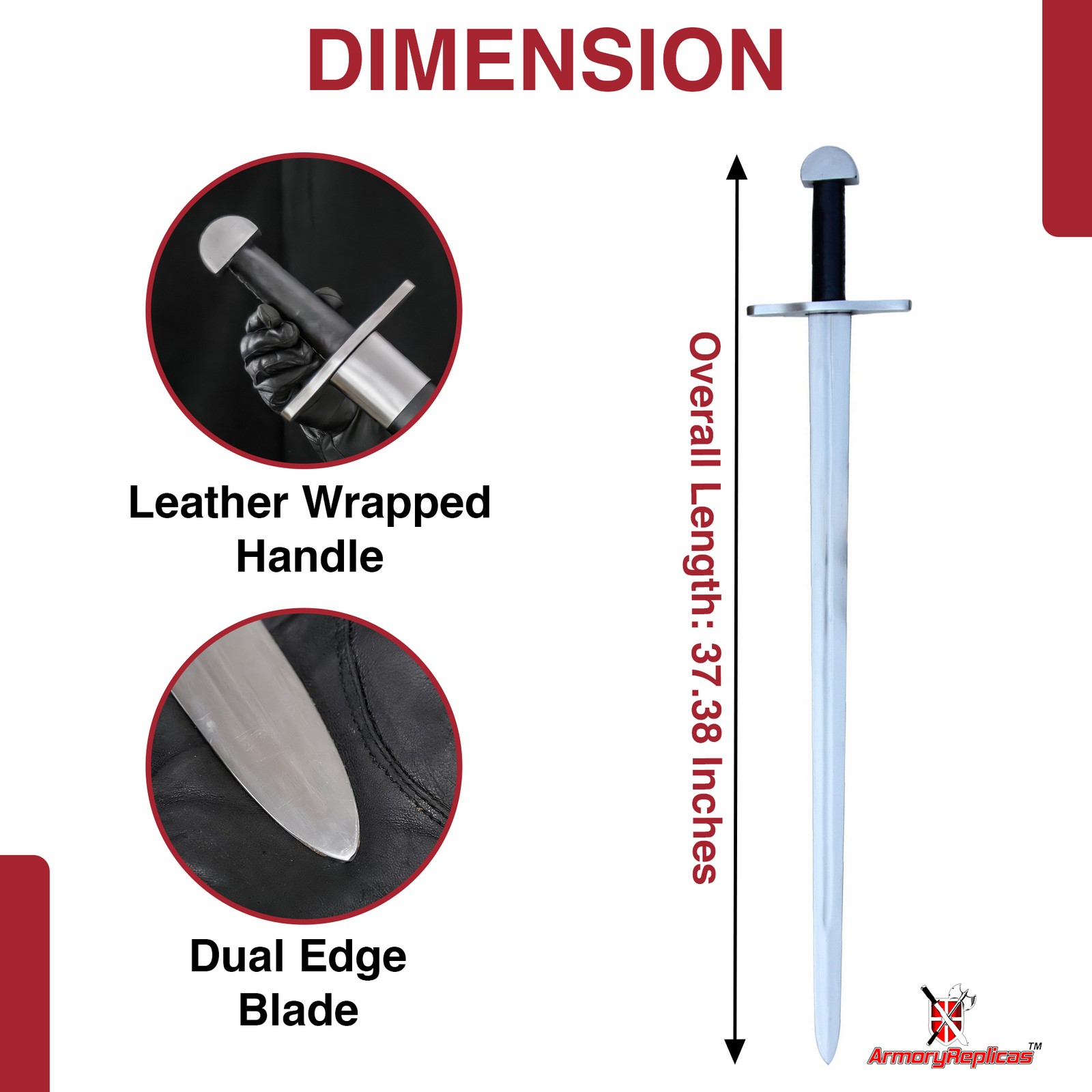 Medieval Renaissance Full Tang Battle Ready Warrior Knight Arming Sword 40″